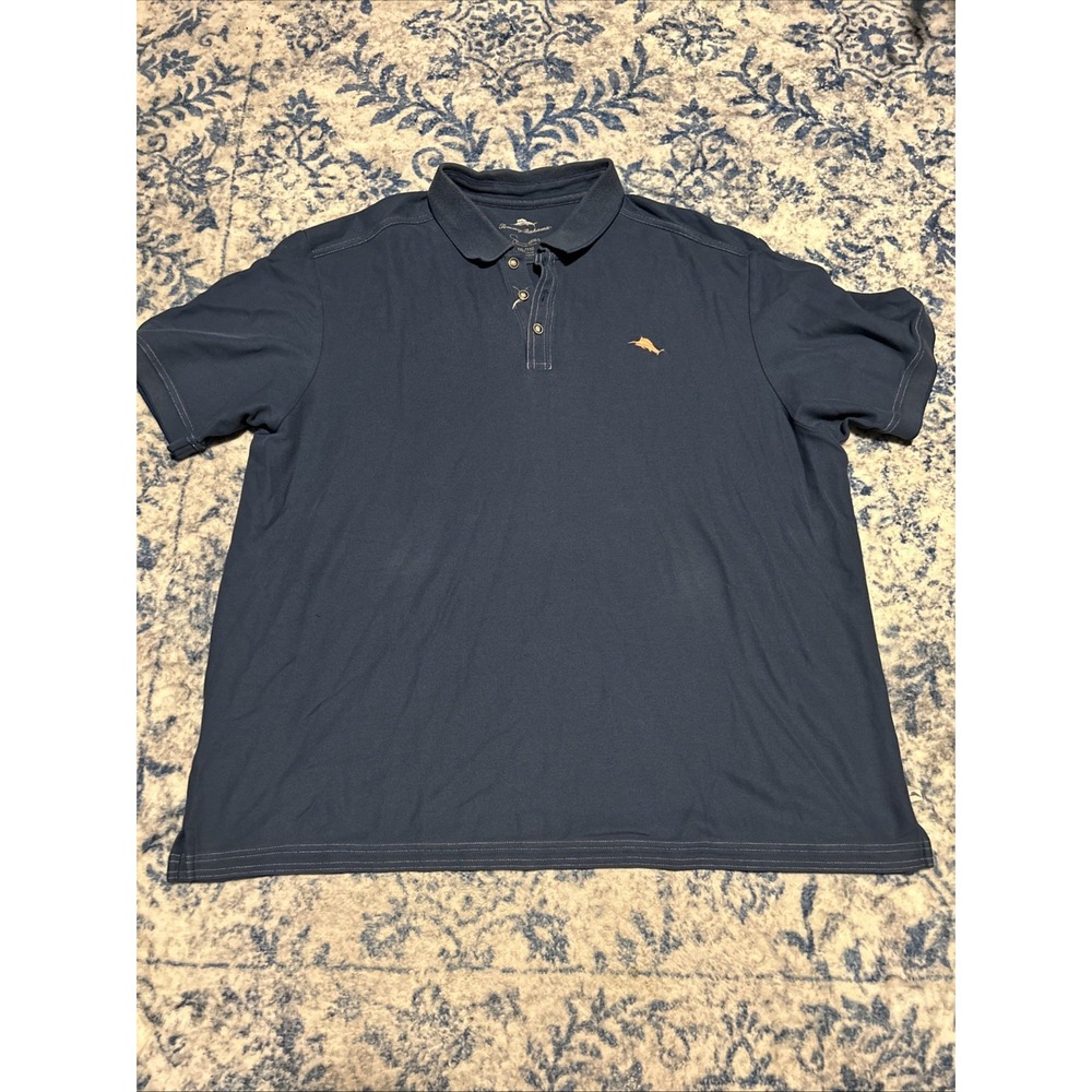 Tommy Bahama Polo Shirt Sz 2XL Navy Blue SL Supima Cotton Blend Marlin Logo